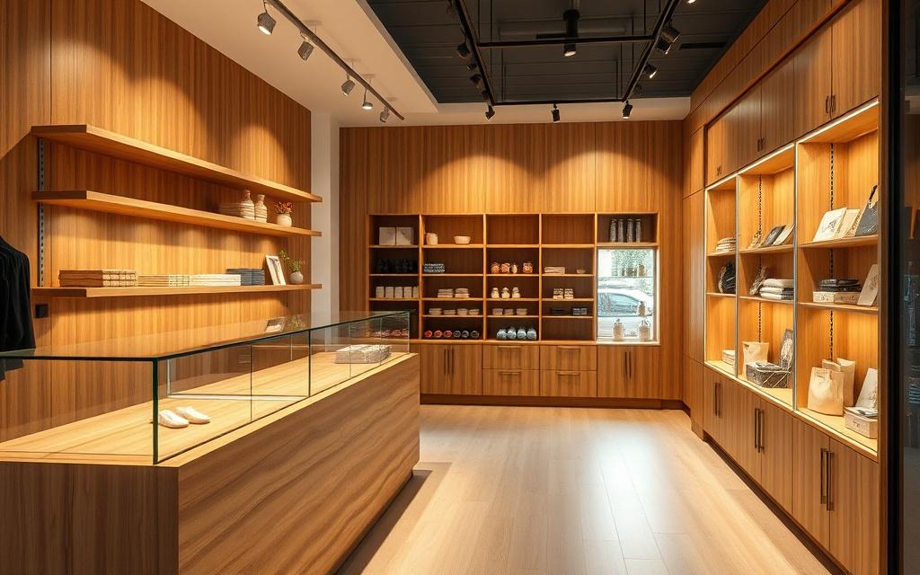 Custom timber display counter and shelving in a boutique retail store